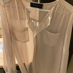 Semi sheer cream blouse long sleeves